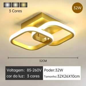 Luminária Plafon Moderno Dourado LED, Para Sala, Quarto, Hall de Entrada, Sala de Estar Bivolt 85-265V - HH250901(32X26X10CM)