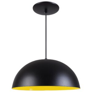 Pendente Meia Lua Bola 34cm em Alumínio Cores Cobre Arandela Luminária Sala Quarto Cozinha - Preto Textura c/ Amarelo