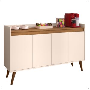 Aparador Buffet Retrô Pés Palito Em Madeira Maciça Esplanada Cantinho Do Café Recepção 2,3,4 Portas - Lívia 4 Off White Com Freijó