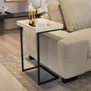 Mesa Lateral De Apoio Jb 4774 Com Espelho E Pé De Aço EEA - CORES - Perola/Preto