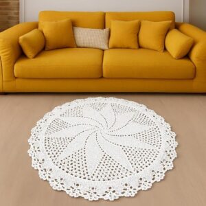 Tapete Apartamento em Crochê Redondo Cru - Tapete Sala - 1 metro