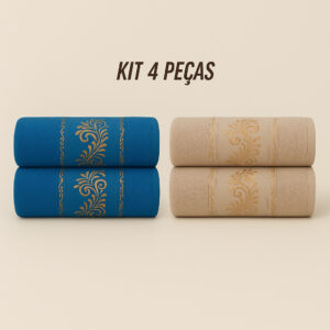 Kit4 Toalhas de Banho Banhão Gigante 100% Algodão – Super Macias, Alta Absorção e Qualidade Premium - KIt 4 Toalhas - Azul&Bege