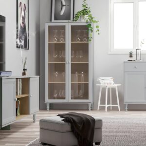 Cristaleira Estante Para Livros Ditália 2 Portas Vidro E-957 - Cinza