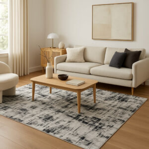 Tapete Para Sala Geométrico Grande 1 Metro e 2 Metros Moderno Triângulo Antiderrapante - Várias Estampas - Obra de Arte Banco/Preto