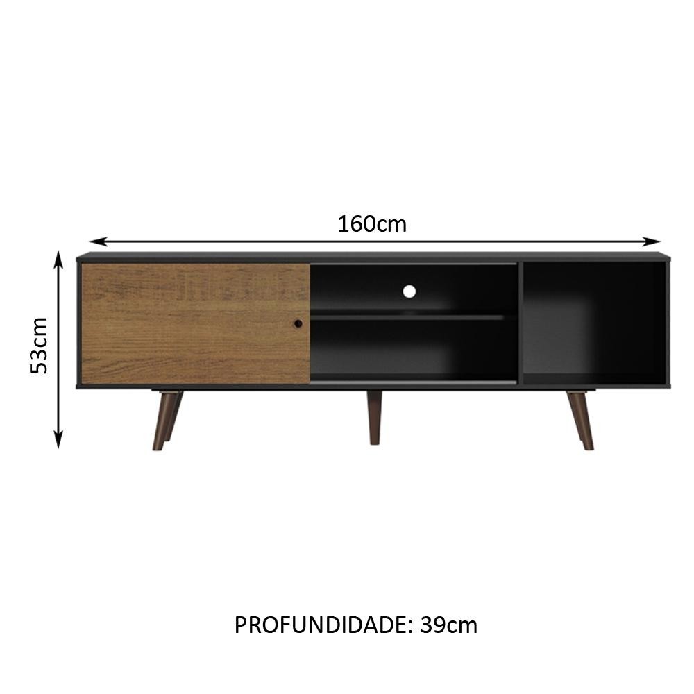 Rack Madesa Dubai para TV até 65 Polegadas com Pés - Preto/Rustic/Rustic