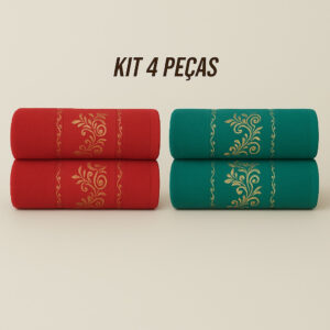 Kit4 Toalhas de Banho Banhão Gigante 100% Algodão – Super Macias, Alta Absorção e Qualidade Premium - KIt 4 Toalhas - Bordo&Verde