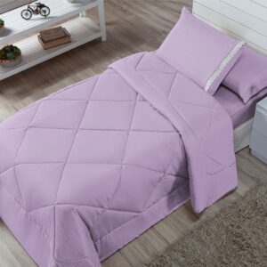 Kit Edredom Solteiro Infantil Aconchego com Lençol 04 Peças - LILAS