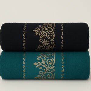 Kit 2 Toalhas de Banho Premium Gigante 100% Algodão – Felpudas, Macias e Super Absorventes - Kit 2Toalhas–Preto&Verde