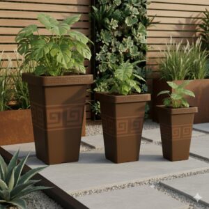 Kit 3 Vasos Plástico Reforçado Coluna Grego Quadrado P M G Para Plantas Decoração Jardim Varanda
