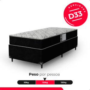 Cama Box Solteiro + Colchão D33 One Face - Suede Preto