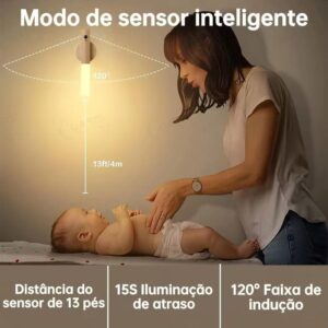 Luminaria Led Recarregável Sensor de Movimento Arandela de Madeira Minimalist Mesa Parede Magnética