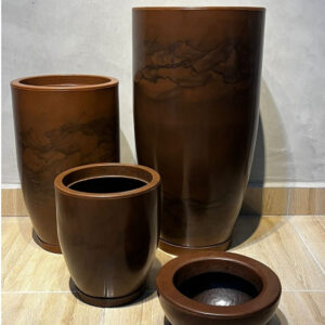 Kit 4 Vasos Marmorizados Decorativos Planta de Luxo Flor Polietileno Coluna polida N1 N2 + Bojo N1 N2 Com Pratos +Bacia