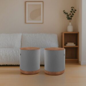 Kit Puff Marrocos Linho pés madeira 2unidades banco banqueta envio imediato - CINZA/MARROM