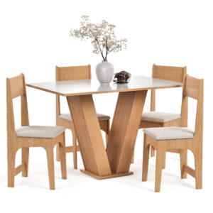 Conjunto Sala de Jantar 4 Lugares Cadeiras Estofadas Mesa Para Cozinha Vivi Tampo Semelhante Vidro