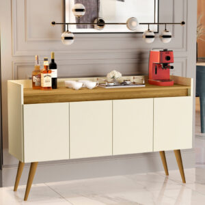 *Aparador Buffet Cantinho Café Sala Jantar Cozinha 4 Portas Puxador Embutido Prateleira Interna K7