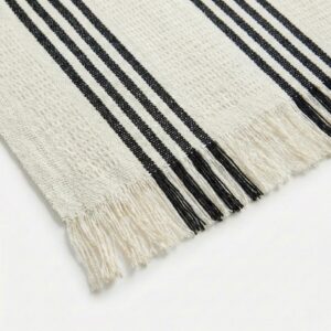 Tapete 100% Algodão 1,40x2,00 Sala Quarto Escritório Grosso - Listrado/Preto