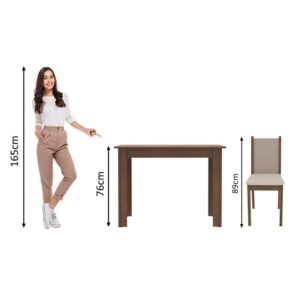 Conjunto Sala de Jantar Cíntia Madesa Mesa Tampo de Madeira com 4 Cadeiras - Rustic/Crema/Pérola
