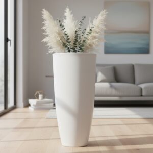 Vaso Luxo Planta Sala Coluna Ibiza Cone G Decorativo Liso - BRANCO