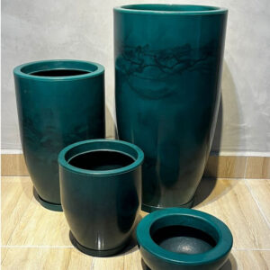 Kit 4 Vasos Marmorizados Decorativos Planta de Luxo Flor Polietileno Coluna polida N1 N2 + Bojo N1 N2 Com Pratos +Bacia - (211+219+228+229) VERDE MARMOR