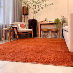 Tapete Decorativo Grande 3,00x2,00 Peludo Sala de Estar Macio Confortável Luxo - Terracota