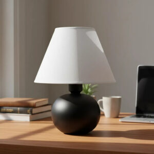 Abajur Luminaria De Ceramica Com Cúpula Sala Quarto Ambiente Decoração Infantil Adulto Cor Fria - Preto Fosco