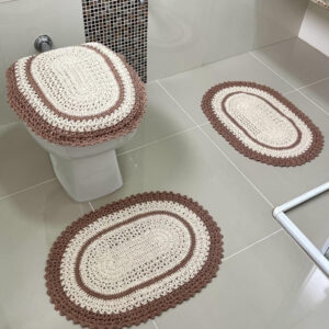 Jogo De Banheiro Em Crochê 3 Peças Vezinho Artesanal - Chocolate