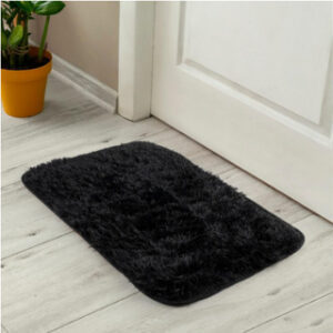 Tapete Peludo para Porta Felpudo Bege Mesclado 40cm x 60cm Antiderrapante Shaggy - Várias Cores - Felpudo Preto