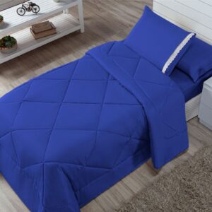 Kit Edredom Solteiro Infantil Aconchego com Lençol 04 Peças - AZUL