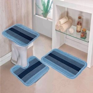 Tapete Para Banheiro Jogo 3 Peças Conjunto Tapetes Toalha Chão Piso Estampas Liso Barato Promoção - AZUL LISO