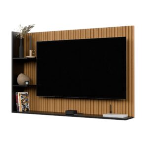Painel Para TV 50 Polegadas Smart Para Sala Quarto Nicho Com Prateleira Berlim - BERLIM - RIPADO / PRETO