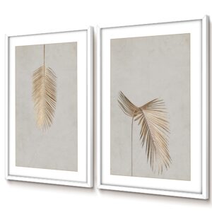 Quadro Minimalista Dourado Quadro Decorativo Com Moldura E Vidro Quadro Folhagem Quadro Pra Quarto - Branco 40x60 Sem Vidro