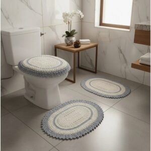 Jogo De Banheiro Em Crochê 3 Peças Vezinho Artesanal