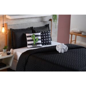 Kit Decorativo Cama Queen Cobre Leito Matelado - Preto Cacto