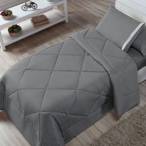 Kit Edredom Solteiro Infantil Aconchego com Lençol 04 Peças - CINZA