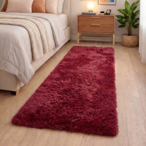 Tapete Passadeira 2,00 x 0,60 Corredor Quarto Sala Beira de Cama Felpudo Peludo - Bordô