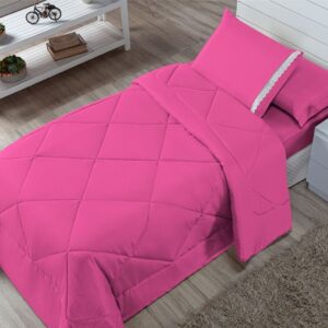 Kit Edredom Solteiro Infantil Aconchego com Lençol 04 Peças - PINK