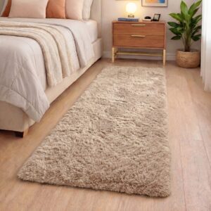 Tapete Passadeira 2,00 x 0,60 Corredor Quarto Sala Beira de Cama Felpudo Peludo - Bege