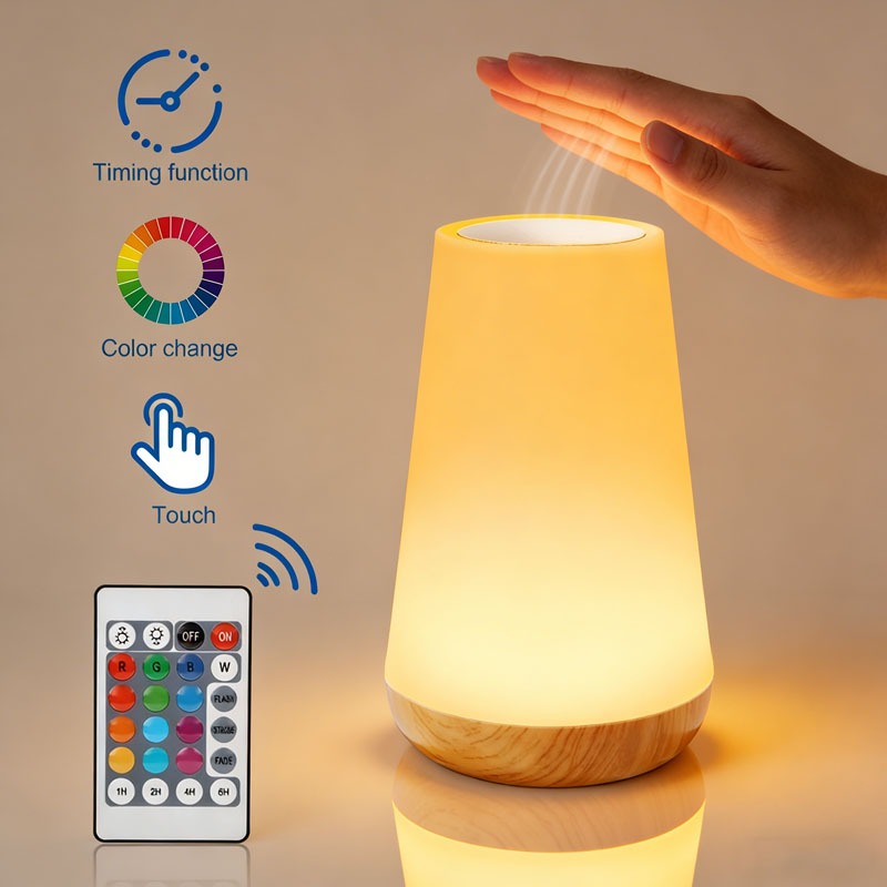 Luminária de Mesa Abajur LED RGB 13 Cores Touch Recarregável Controle Remoto Decoração Quarto Infantil Gamer