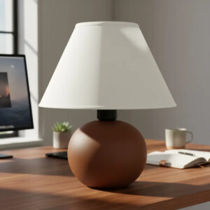 Abajur Luminaria De Ceramica Com Cúpula Sala Quarto Ambiente Decoração Infantil Adulto Cor Fria - Marrom