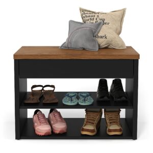 Sapateira Recamier com Assento / Prateleiras e 1 Gaveta Hall - Várias Cores - HALL - PRETO / FREIJO