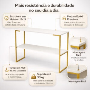 Aparador Industrial Mesa Buffet Balcão Multiuso Decorativo para Sala Cantinho do Café 2 Prateleiras