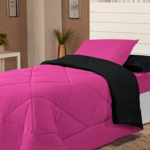 Edredons Solteiro Inverno 04 Peças Ternura Infantil Barato - PRETO/PINK