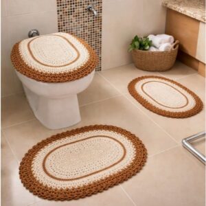 Jogo De Banheiro Em Crochê 3 Peças Vezinho Artesanal