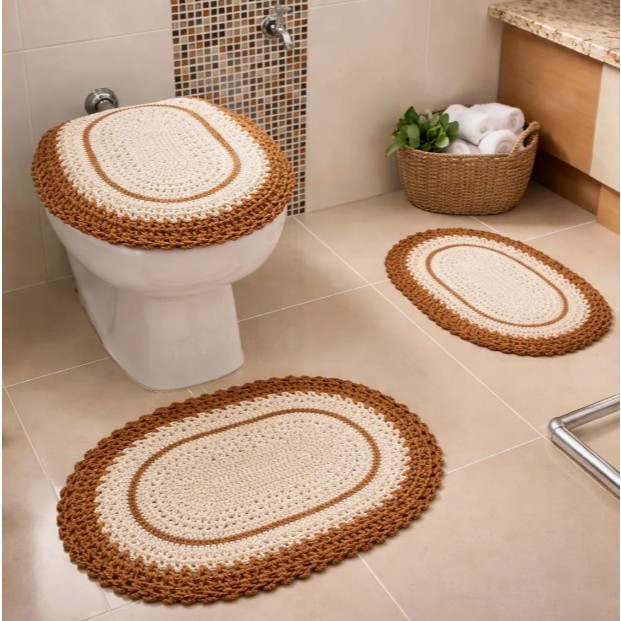 Jogo De Banheiro Em Crochê 3 Peças Vezinho Artesanal