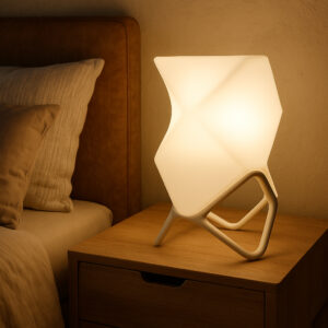 Luminária Geometrica Minimalista Mesa de Cabeçeira Aconchegante com Lâmpada Bivolt 30cm - Marrom Claro