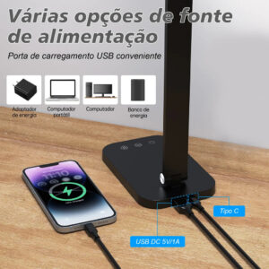 Luminária Abajur de Mesa LED três temperaturas de cor, 3000-6000k, escurecimento contínuo, muito protetora para os olhos