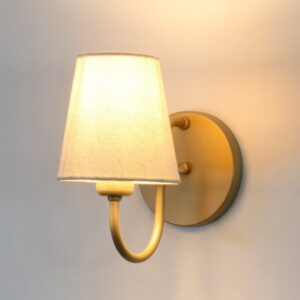 Arandela Dourada ALX160 Cúpula Tecido Cru Quarto/Cabeceira - Champanhe