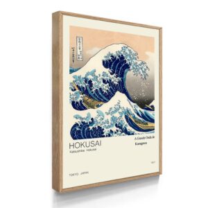Quadro Decorativo Com Moldura Hokusai Onda de Kanagawa - Madeira Clara
