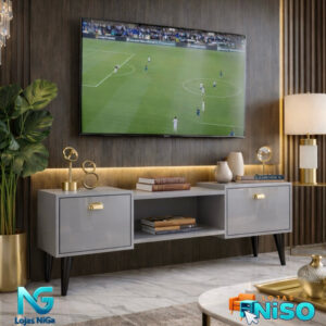 Rack Bancada Studio Leão 1.80cm Tv 75pol e 1.20 com pés Tv 50pol Home com 2 Portas - Lançamento Mirassol