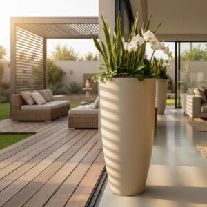 Vaso Luxo Planta Sala Coluna Ibiza Cone G Decorativo Liso - BEGE